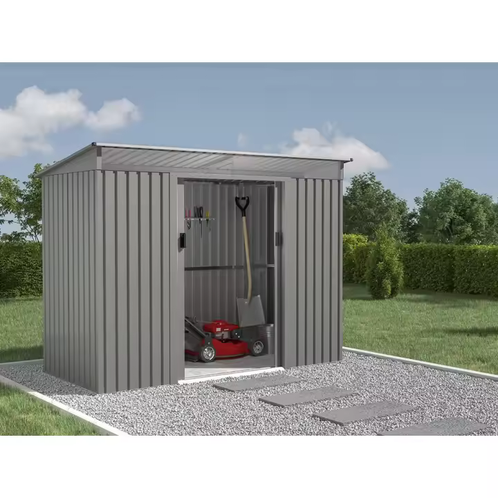 Vente-unique - Caseta de jardín de acero galvanizado gris con claraboyas transparentes FOLCO - 3,24 m² - 1