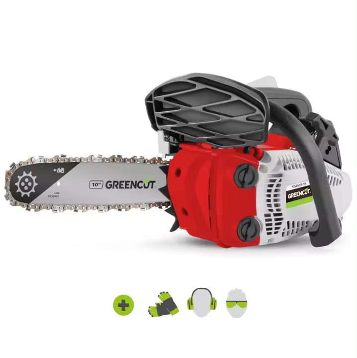 GREENCUT GS250X-10 - Motosierra poda de gasolina 25,4cc y 1,4cv con espada de 10'', arranque Easy-Start, sistema anti-vibración, incluye protector de espada y kit de herramientas - 1