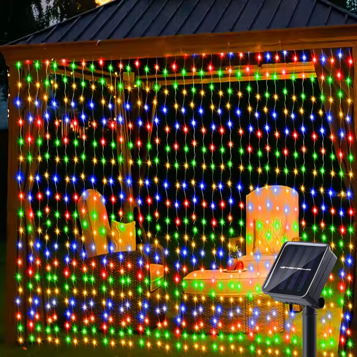 1 Pack De 300 Luces Solares Para Cortina 8 Modos IP44 Impermeable Decoración De Jardín Y Pared Navidad 9.8Ft X 9.8Ft - 1