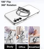 Funda Transparente Magnética Para Samsung Galaxy A55 A25 A35 A15 A05 S A54 A34 A24 A14 A53 A23 A52 Con Anillo Soporte Platinado Compatible Con Carga Inalámbrica Magsafe Protección De Cámara - details 6