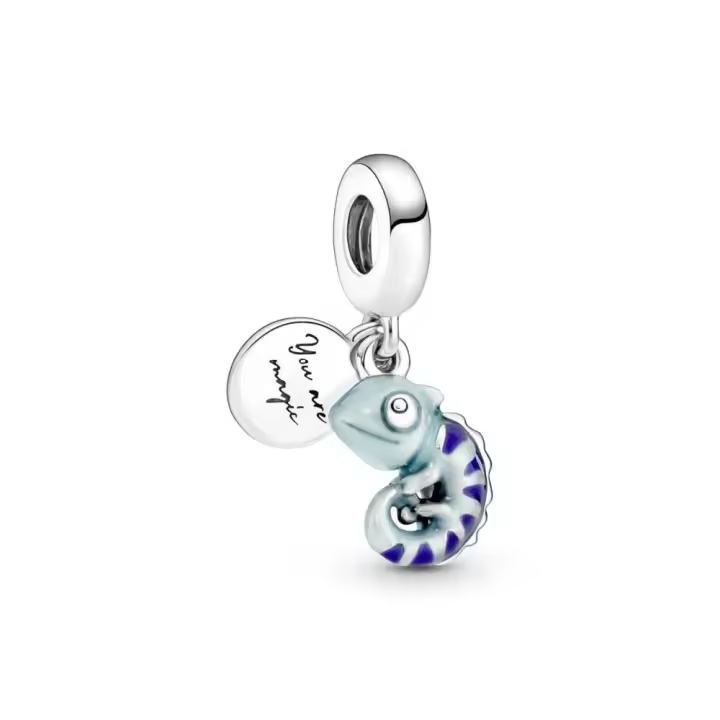 PANDORA Charm Plata Ley Camaleón Hojas Animales Jungla Esmalte Lavanda Rosa Verde Amarillo - 1