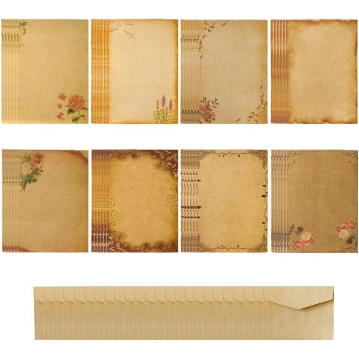 48 Piezas Papelería Vintage Papel, Papel de Escribir Papelería, Papeles de Carta, con 24 Sobres de Papel Kraft, 8 Estilos, para Bodas, Invitaciones, Tarjetas de Felicitación, Rafting (24 X 14,5 cm)