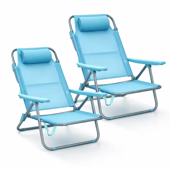 Pack de 2 Sillas de Playa Reclinables Plegables con Reposacabezas | Sillas Portátiles para Jardín, Camping, Piscina, Terraza | Estructura de Acero Ligera y Tela Transpirable Resistente - 1