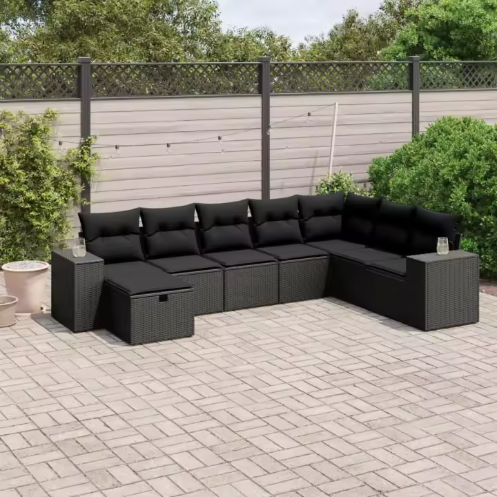 vidaXL Set de sofás de jardín 8 piezas y cojines ratán sintético negro - 1