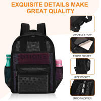Mochila De Moda Para Mujer Transparente Y Ligera Malla Pesada Para Niños Y Niñas Negro Bolsa De Hombro De Viaje - details 2