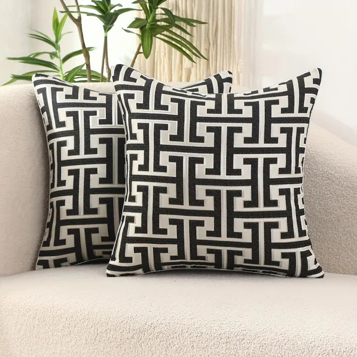Funda De Cojín Geométrica Moderna De Tela Jacquard Con Cierre Invisible Para Decoración De Sala De Estar Y Dormitorio 1 Pieza - 1