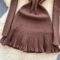 Vestido Corto Tejido Y2K Para Mujer Con Botones Cuello En V Diseño De Corbata Slim Para Oficina Estilo Chic Temporada Otoño - details 18