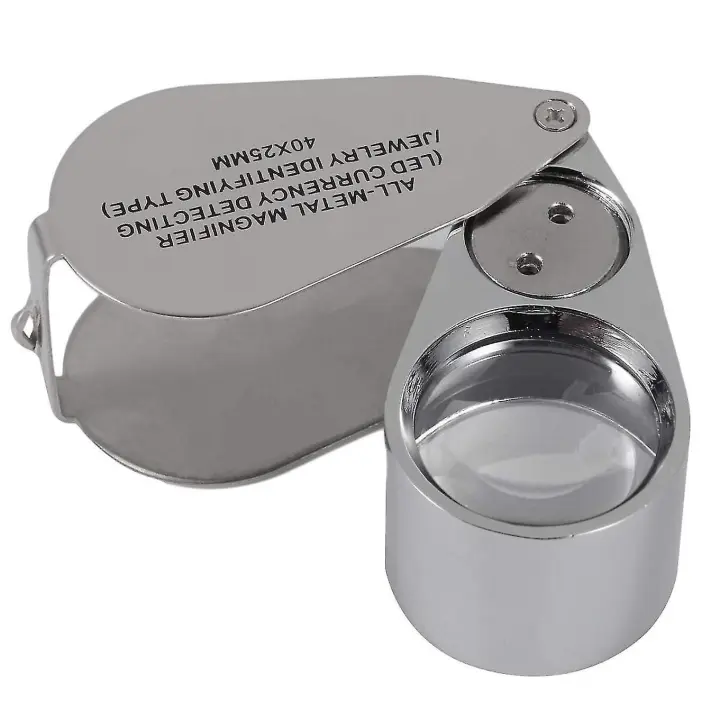 Lupa de joyero, aumento de 40x, hecho de metal, Lupa plegable con LED y Luz UV, Lupa para Diamantes - 1