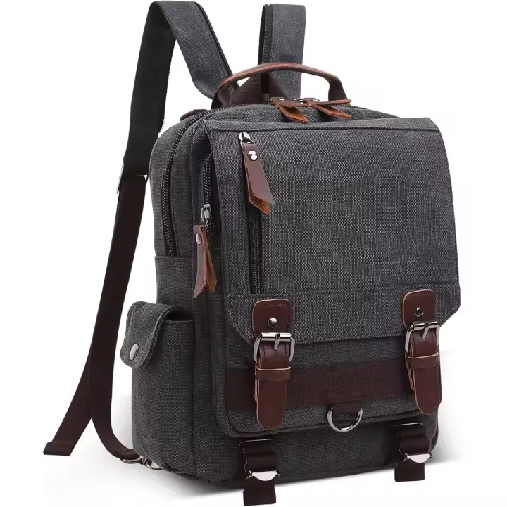Mochipa vintage de moda para hombre, Bolso de Hombre convertible para iPad de 12,9 pulgadas, Bolso de Lona informal para la Escuela, Viajes, Trabajo, senderismo, camping, mochipa de Lona para hombre. - 1