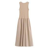 Vestido Largo Tejido MUJER Para Mujer Sin Mangas Fiesta Vestido Negro Draped Maxi Retro Patchwork Ankle-Length Polyester - details 4