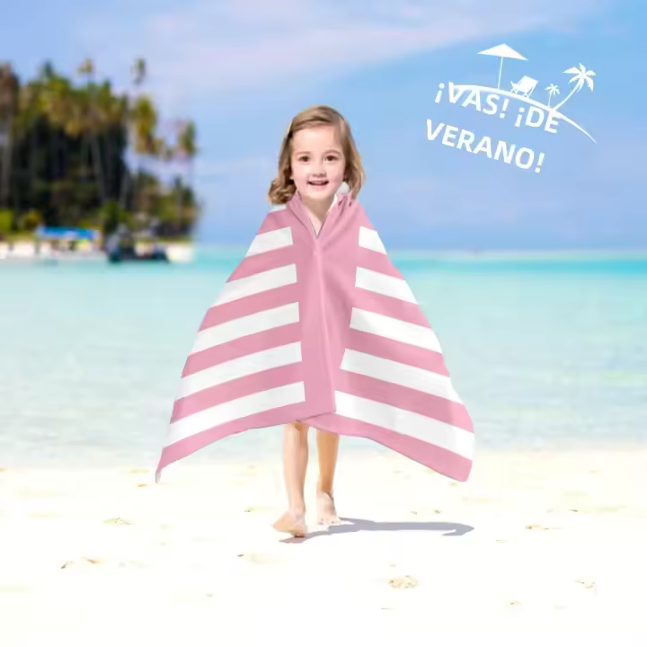 Toalla De Playa Para Niñas Con Gorro Y Estampado De Gato Rosa Y Blanca Sobredimensionada Toalla De Piscina Para Niños 100% Poliéster Absorción Rápida Máquina Lavable Rectangular 240gsm - 1