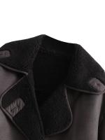TRAFZA Chaqueta De Moda Invierno Para Mujer Marrón Oscuro Con Bolsillos Y Cuello En V Estilo Retro Elegante Con Botones - details 13