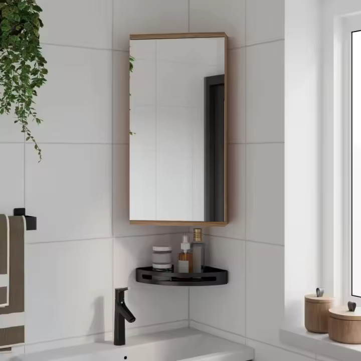 vidaXL Mueble de baño de esquina con espejo 30x24x60 cm en color Negro/Blanco/Roble y más | almacenamiento funcional diseño moderno para baño dormitorio sala - 1