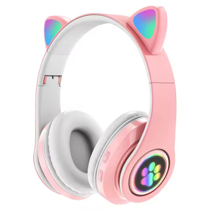 Auriculares inalámbricos con Bluetooth para niños y niñas, audífonos con lámpara Flash, orejas de gato, micrófono, soporte de 3,5mm, AUX/TF, tarjeta de reproducción, regalo de cumpleaños - 1