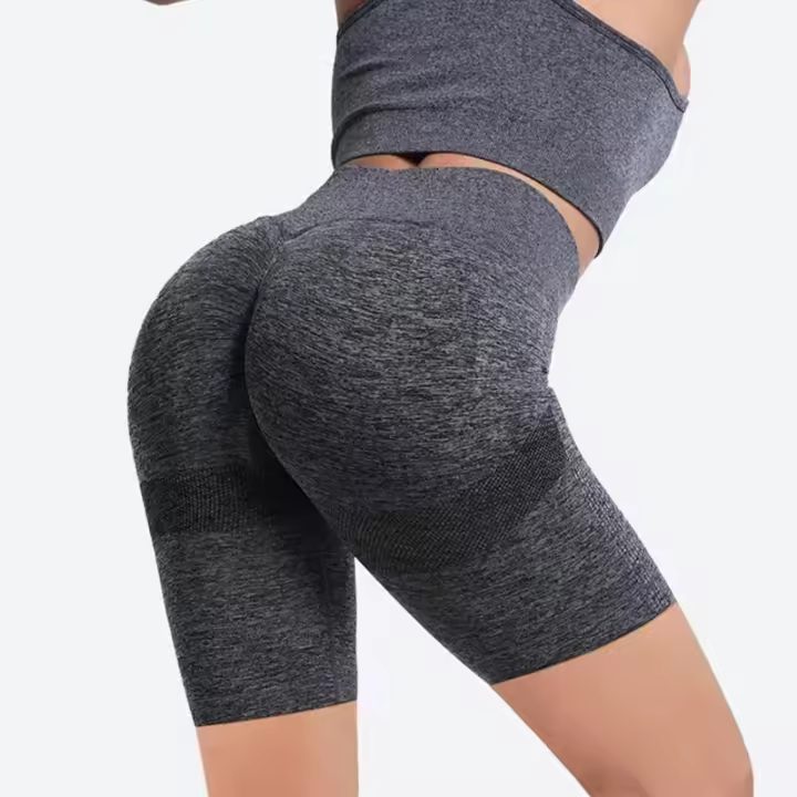 Shorts De Yoga De Cintura Alta Estirable Antigolpe Y Secado Rápido Para Mujer Material De Nylon Bloque Regular - 1