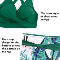 Trajes de baño de dos piezas para mujer, bikini cruzado frontal, cintura alta, parte inferior, control de abdomen, trajes de baño con estampado vintage. - details 2