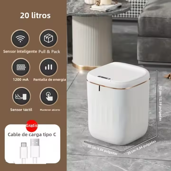 Bandeja Inteligente Recargable Grande 20/22L Para Cocina Dormitorio Sala De Estar Con Tapa Y Contenedor De Basura Toque Sin Contacto Ecológico - 1
