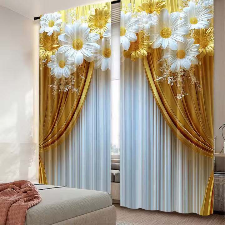 2Pcs Cortinas Elegantes Con Floral Estilo Contemporáneo Poliéster Versátiles Para Decorar Diversas Habitaciones Accesorios No Incluidos - 1