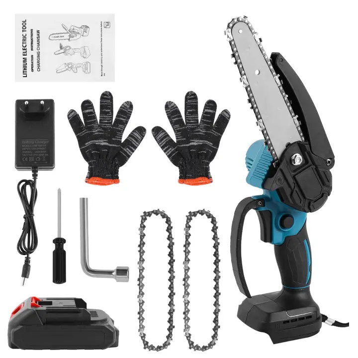 6-Inch Mini Cordless Chainsaw Powerful 20000RPM Electric Saw 21V Rechargeable Handheld Garden Woodworking Cutting Power Tools - 1