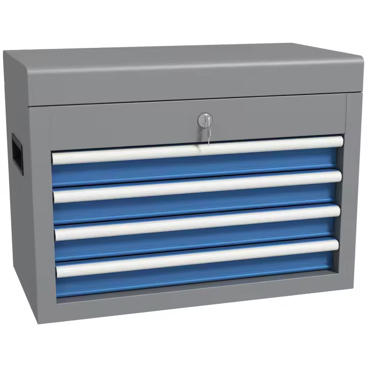 DURHAND Caja de Herramientas Metálica Maletín de Herramientas con 4 Cajones Bandeja Superior Cerradura y Asas Laterales Carga 20 kg 45x24,5x32,5 cm Gris y Azul - 1