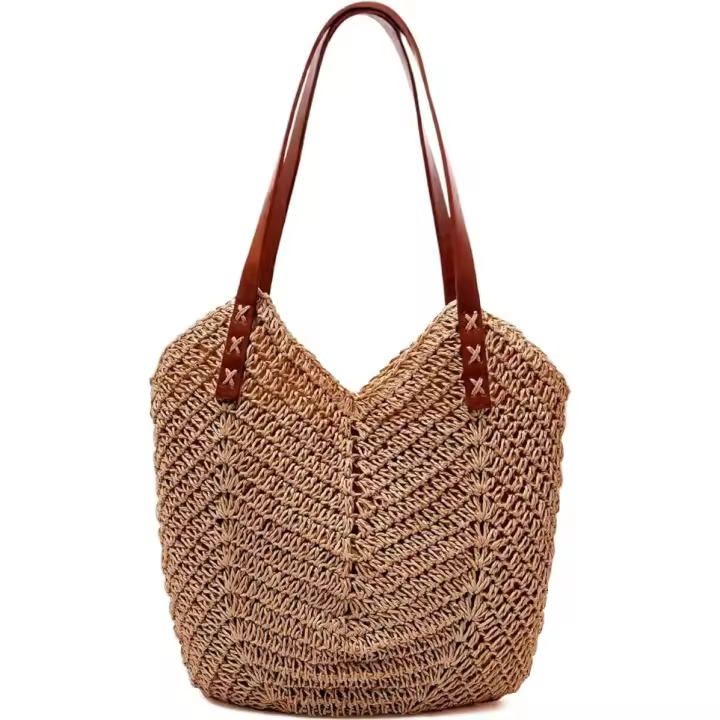 Bolso de Playa de Paja para Mujer with Cremallera - Estilo Vintage y Hecho a Mano - 1