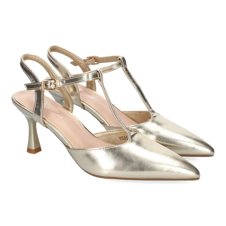 PuntoSalao Zapatos dorados de tacón fiesta para mujer YG853 - 1