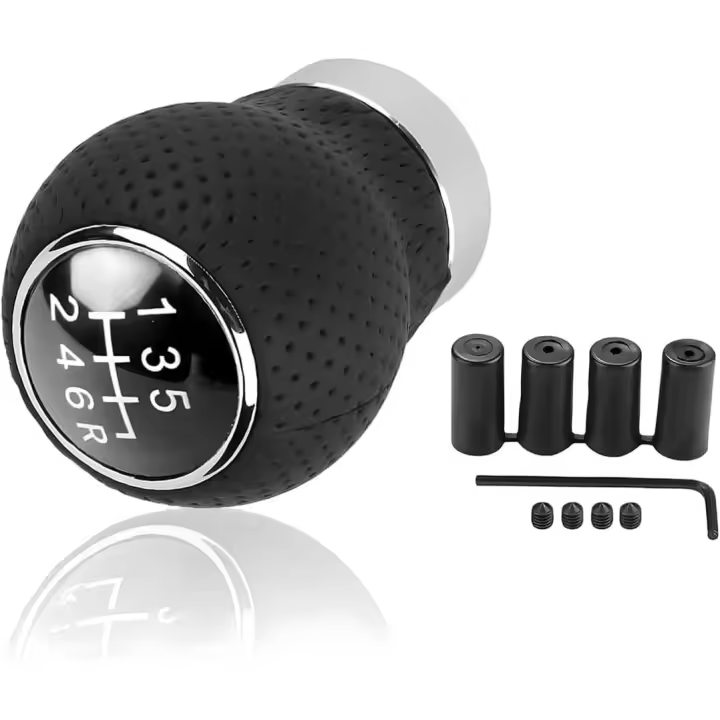 Pomo Cambios Coche Universal, Palanca Cambios Manual Para Coche, Palanca Cambio Con 3 Adaptadores, Adaptador Pomo Cambio Cuero PU, Universal Para Mayoría Transmisiones Manuales(6-Velocidades) - 1