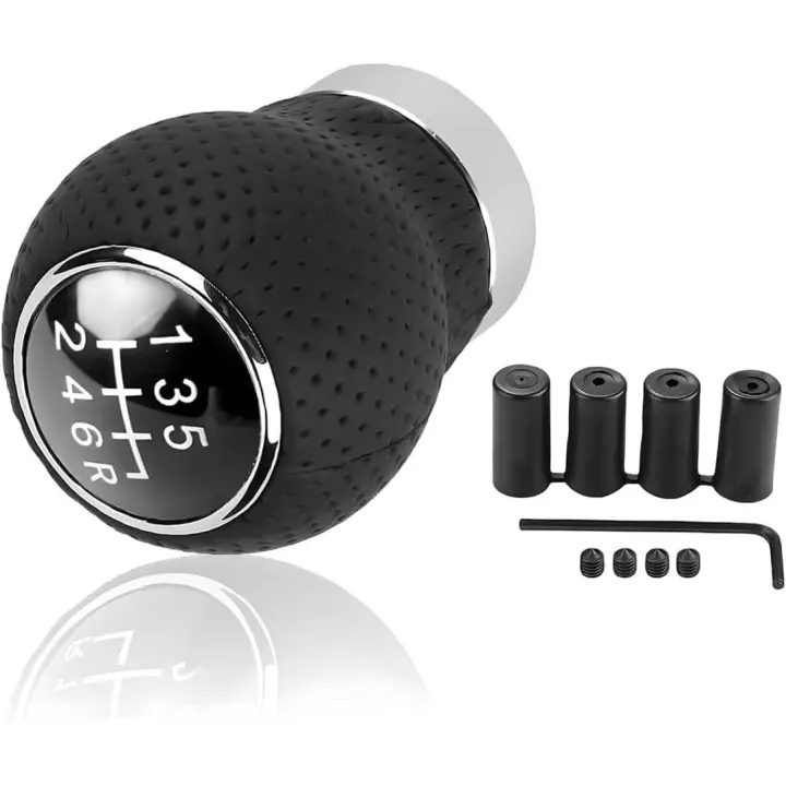 Pomo Cambios Coche Universal, Palanca Cambios Manual Para Coche, Palanca Cambio Con 3 Adaptadores, Adaptador Pomo Cambio Cuero PU, Universal Para Mayoría Transmisiones Manuales(6-Velocidades) - 1