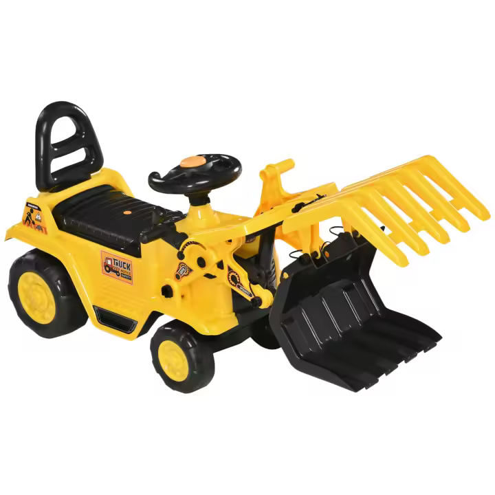 HOMCOM Tractor sin Pedales para Niños de +3 Años Excavadora Correpasillos con Pala Móvil Asiento de Almacenamiento Oculto y Bocina Carga 30 kg 83x27x39 cm Amarillo - 1
