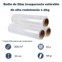 Various Film Transparente o Negro para embalaje plástica retráctil de 50cmx200m,23 micras, resistencia industrial de estiramiento, adherencia transparente, envoltura para mudanza, palets.… - details 1