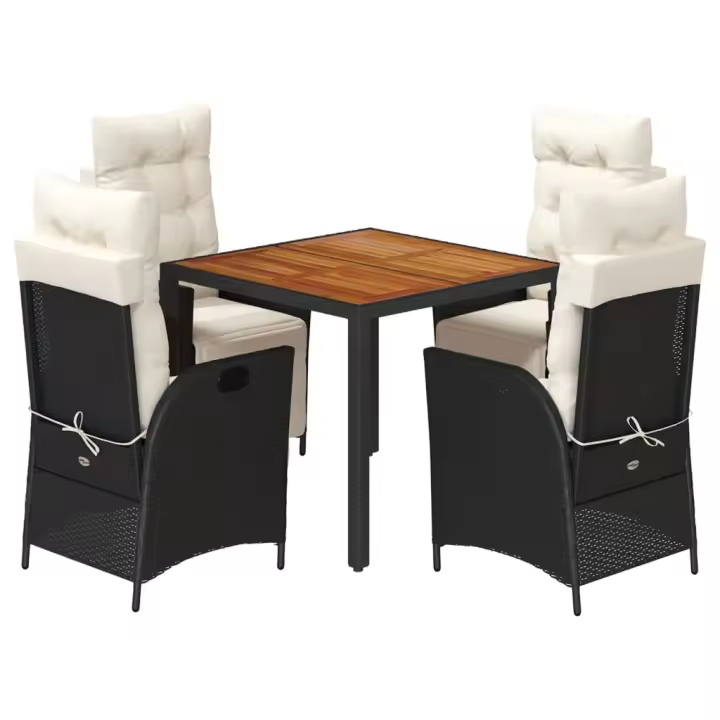 vidaXL Set de muebles jardín 5 pzas con cojines ratán sintético negro - 1
