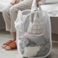 Cesta De Ropa Plegable Y Malla Organizador De Juguetes Para Dormitorio Baño Y Viaje Eco-amigable Tela De Nylon Negro Blanco - details 1