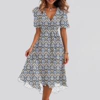 Vestido Casual De Moda Para Mujer Con Cuello En V Manga Corta Volante Vintage Impresión A-Line De Pierna Larga Estilo Italiano - details 28