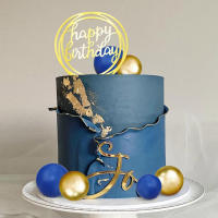 Toppers De Pastel De Boda Aniversario Cumpleaños Fiesta De Baño De Novia Decoración De Pelota Azul Y Oro Simplicidad Para Fiestas Y Eventos - details 2