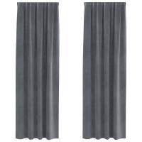 Cortinas opacas vidaXL con cinta superior 2 pcs de terciopelo gris claro - details 1
