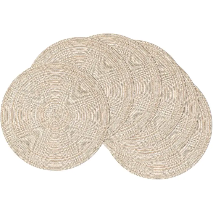 Juego de 6 Manteles Individuales Redondos, 38cm Salvamanteles Individuales Trenzados, Mantel Individual Redondo Resistente al Calor Lavable para la Mesa de Comedor, - 1