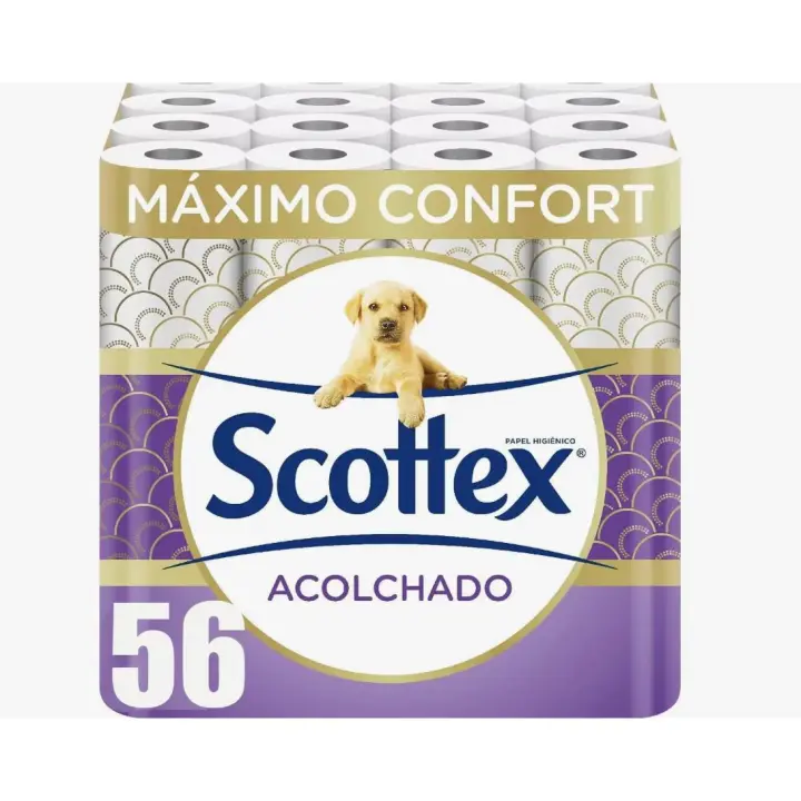 Papel higiénico Scottex 8 rollos(7PACK) acolchado 56 rollos en total con 3 capas de confort y suavidad - 1