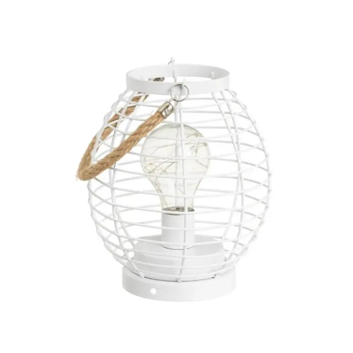 Dcasa Lámpara de mesa decorativa a pilas de farol de metal blanco de Ø 15x18 cm - 1