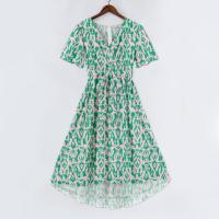 Vestido Casual De Moda Para Mujer Con Cuello En V Manga Corta Volante Vintage Impresión A-Line De Pierna Larga Estilo Italiano - details 24