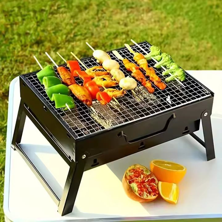 Pequeño Barbacoa Portátil Asador De Carbón Acero Inoxidable Herramienta De Camping Picnic Playa Para Cocina Al Aire Libre - 1