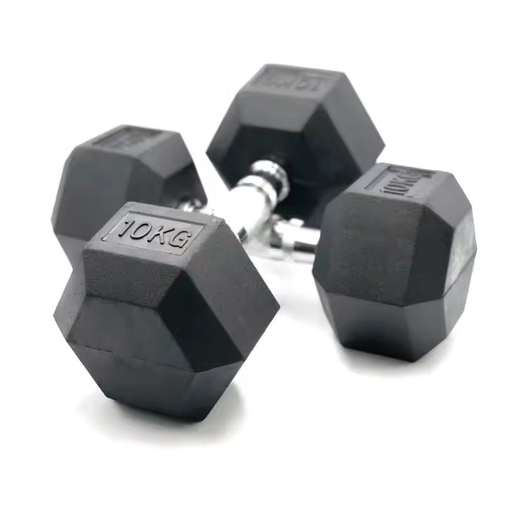 HxG Mancuernas hexagonales de 10kg ergonómicas con empuñadura de cromo y revestimiento de caucho - 1