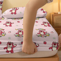 Sábana Ajustada De Poliéster 100% Con Patrón De Oso De Fresa Cartoon Impreso Digitalizado Para Dormitorio Sin Funda De Almohada - details 4
