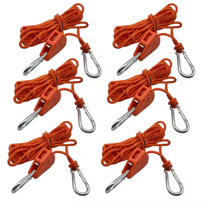 6Pcs Amarre De Tenda 4mm 4m Cierre Rápido Para Acampar Amarrar Cuerda De Viento Hebilla Pulley Ratchet Gancho De Cuerda Para Toldo - 1