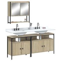 vidaXL Set de muebles de baño 3 pzas madera contrachapada en color Roble Sonoma/Gris sonoma/Marrón roble y más | almacenamiento funcional diseño moderno para baño dormitorio sala - details 0