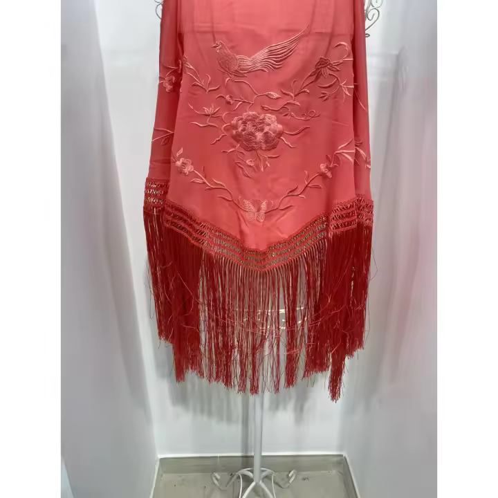 Mantón Bordado De FLAMENCA  MT24-15 medidas Largo 1.50 x ancho 60cm fleco largo - 1