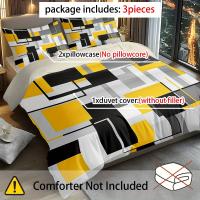 Juego De Cama Digital Con Cuadrados Amarillos Negros Y Grises 3 Piezas Incluye Funda De Edredón Y 2 Fundas De Cojines (no Incluye Relleno) Estilo Moderno 100% Poliéster 300TC - details 2