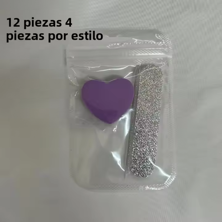 Set De 12 Piezas De Cuidado De Uñas Con Brillo Rosa Kit De Arte De Uñas Y Pedicura Con Pulidor De Corazón Rodillo De Cristal Y Lápiz De Archivo Doble Cara - 1