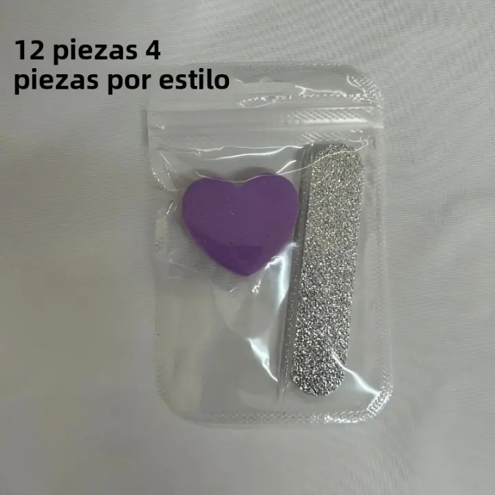 Set De 12 Piezas De Cuidado De Uñas Con Brillo Rosa Kit De Arte De Uñas Y Pedicura Con Pulidor De Corazón Rodillo De Cristal Y Lápiz De Archivo Doble Cara - 1