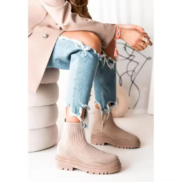Zapatos De calcetines De suela gruesa para Mujer, Botas cortas informales De punto rojo De Red, talla grande, otoño e invierno, 2023 - 1
