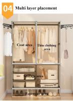 Perchero de doble filas para ropa, perchas de almacenamiento de zapatos con ganchos colgantes, varillas para abrigos y zapatos, colgador de ropa para el hogar - details 3